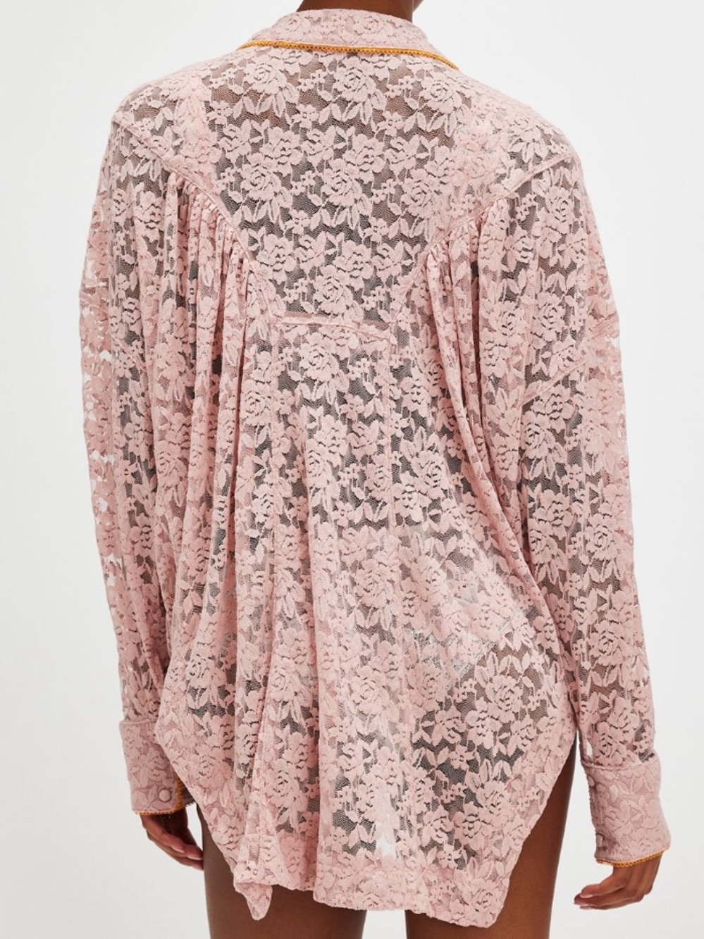 Lace Button-Front Long-Sleeve Top in Dusty Rose